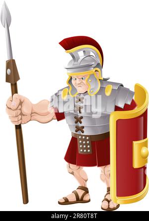 Illustration of strong looking Roman soldier with spear and shield Stock Vector