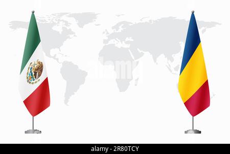 Mexico and Chad flags for official meeting against background of world map. Stock Vector