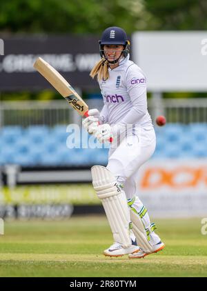 Sophie Ecclestone batting for England against Australia A in a 3 day warm up match ahead of the Ashes Test. Stock Photo