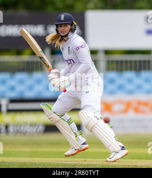 Sophie Ecclestone batting for England against Australia A in a 3 day warm up match ahead of the Ashes Test. Stock Photo