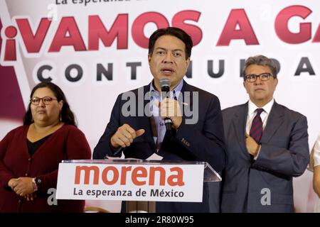 Non Exclusive: June 16, 2023, Mexico City, Mexico: The president of the National Regeneration Movement party, Mario Delgado with the candidate for the Stock Photo