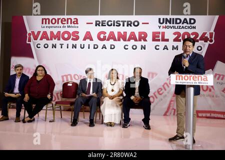Non Exclusive: June 16, 2023, Mexico City, Mexico: The president of the National Regeneration Movement party, Mario Delgado with the candidate for the Stock Photo