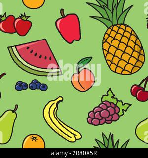A seamless pattern of common fruit that would be found at most grocery stores. Stock Vector