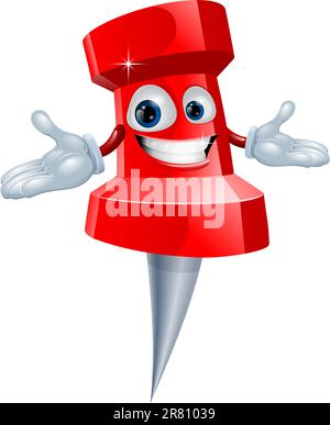 A push pin office supply character mascot illustration Stock Vector