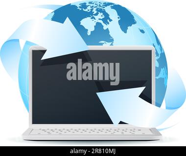 Modern Laptop with Earth Globe Isolated on White Background Stock Vector
