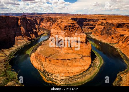 An aerial view of the Horseshoe Bend Page in Arizona, showing the stunning landscape of the canyon Stock Photo