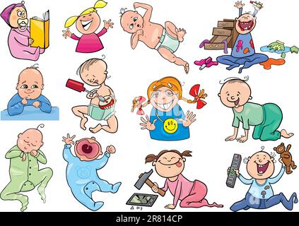 cartoon illustration of babies and children set Stock Vector