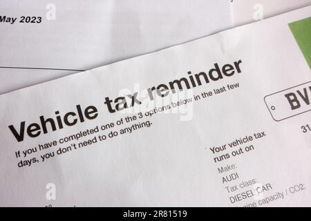 Vehicle Tax Reminder letter from Driver and Vehicle Licensing Agency Stock Photo