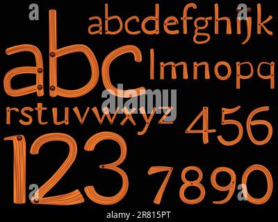 hand drawn alphabet and numbers over black background, abstract vector art illustration Stock Vector