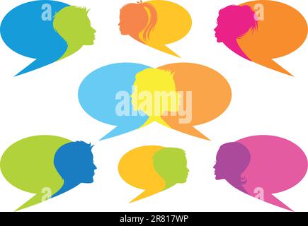speech bubbles with human faces, set of vector design elements Stock Vector