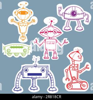 Robot stickers, vector illustration Stock Vector