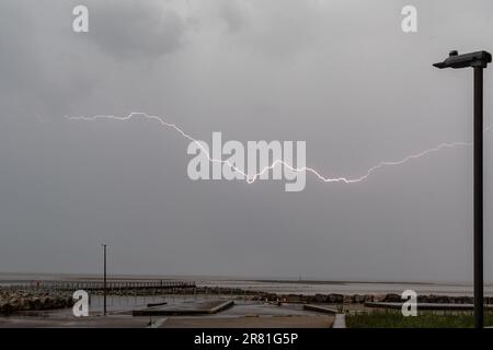 Heysham, LAncashire, U Nited Kingdom. 18th June, 2023. Lightning over Morecambe Bay Credit: PN News/Alamy Live News Stock Photo