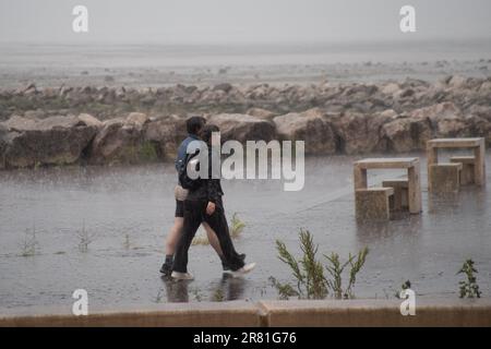 Heysham, LAncashire, U Nited Kingdom. 18th June, 2023. Lightning over Morecambe Bay Credit: PN News/Alamy Live News Stock Photo