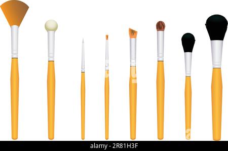 A set of cosmetic brushes for makeup. Vector illustration. Stock Vector