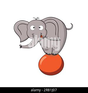 Vector illustration of smiling cartoon elephant on a ball. Stock Vector