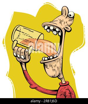 Man with widely opened mouth drinking beer greedily Stock Vector