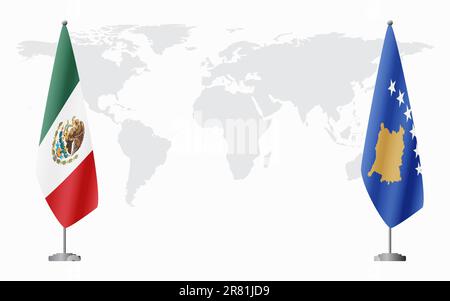 Mexico and Kosovo flags for official meeting against background of world map. Stock Vector