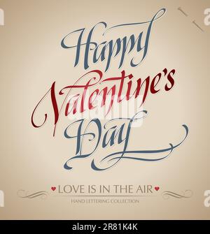 'happy valentine's day' hand lettering - handmade calligraphy; vector illustration (eps8) Stock Vector
