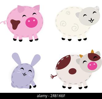 Pig, sheep, rabbit and cow - cartoon vector animals. Stock Vector