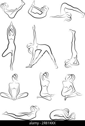 Continuous one line drawing set of woman yoga poses. Vector Stock Vector  Image & Art - Alamy