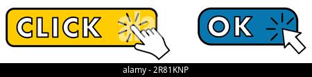 Finger of arrow icon clicking or pointing at bar with text, can be used as website button Stock Vector