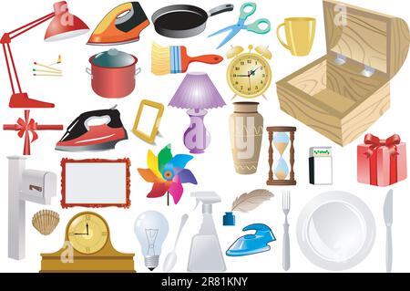 the big set of the different home related objects Stock Vector