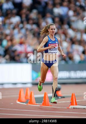 Molly Huddle participating in the 5000 meterl at the World Athletics Championships London 2017. Stock Photo