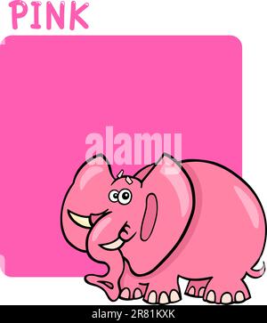 Cartoon Illustration of Color Pink and Elephant Stock Vector