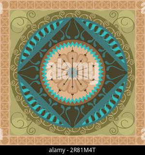 Concentric spiritual mandala pattern with vegetal elements Stock Vector