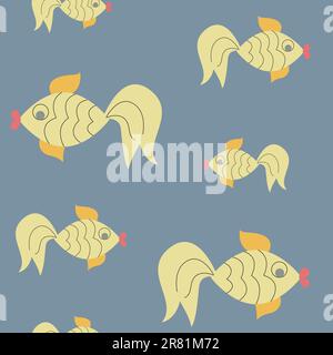 Seamless pattern with goldfish on a blue background. Useful as wallpaper print for textile or fabric. Stock Vector