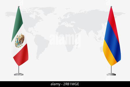 Mexico and Armenia flags for official meeting against background of world map. Stock Vector