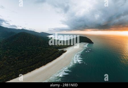 An aerial view of Myall Beach at Cape Tribulation in daintree national park in Tropical North Queensland, Australia Stock Photo