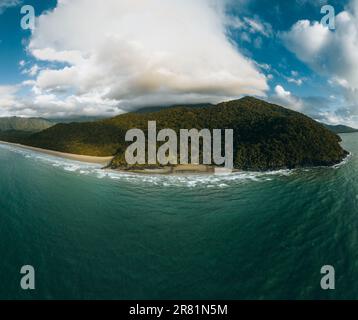 An aerial view of Myall Beach at Cape Tribulation in daintree national park in Tropical North Queensland, Australia Stock Photo