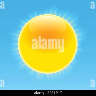 Glossy sun with nice rays on blue sky. Vector illustration Stock Vector