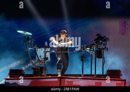 Manchester, USA. 17th June, 2023. Catacombkid of Odesza during the Bonnaroo Music and Arts Festival on June 17, 2023, in Manchester, Tennessee (Photo by Daniel DeSlover/Sipa USA) Credit: Sipa USA/Alamy Live News Stock Photo