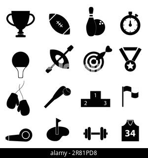 Sports related icon set in black Stock Vector