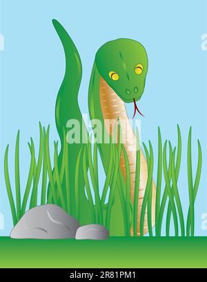 Slithering Green Snake Among Grass Illustration Stock Vector