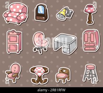 cartoon furniture stickers Stock Vector
