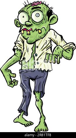 Green cartoon businessman zombie. Isolated on white Stock Vector