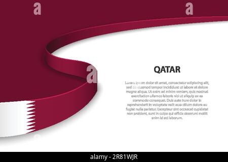 Wave flag of Qatar with copyspace background. Banner or ribbon vector template Stock Vector