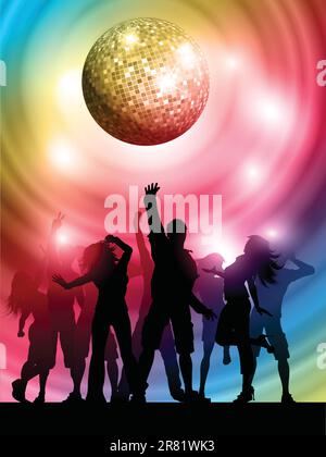 Silhouettes of people dancing on a colourful background Stock Vector