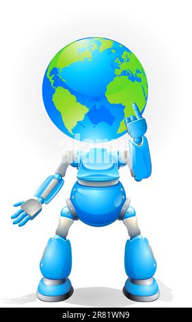 A world blue robot with a globe for a head. Conceptual illustration. Stock Vector