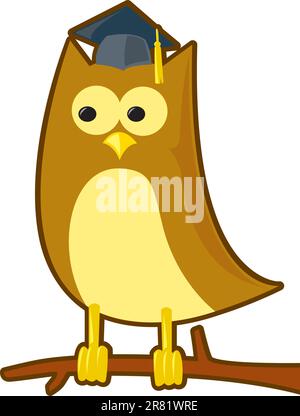 A cartoon depiction of the classic wise old owl wearing a professor's cap. Stock Vector