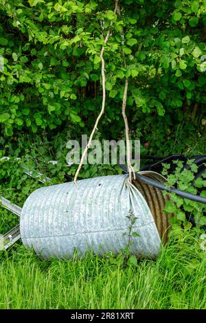 Old Galvanized water tank High Bickington, North Devon, England, United Kingdom. Stock Photo