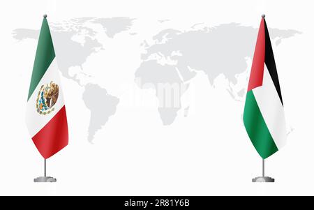 Mexico and Palestine flags for official meeting against background of world map. Stock Vector