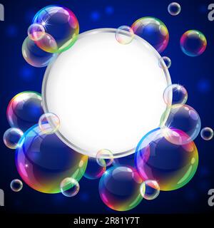 Vector illustration - soap bubbles frame. Eps10 vector file, contains transparent objects and opacity mask. Stock Vector