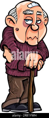 Cartoonold man with walking stick. Isolated Stock Vector