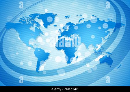 Blue World Map Background with Sparkles and lines Stock Vector