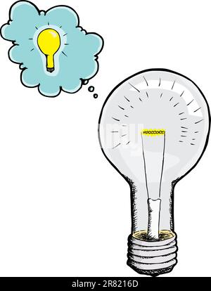 Illustration of a light bulb with an idea bubble over white background Stock Vector