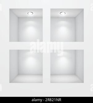 3d Empty shelf for exhibit in the wall. Vector illustration. Stock Vector